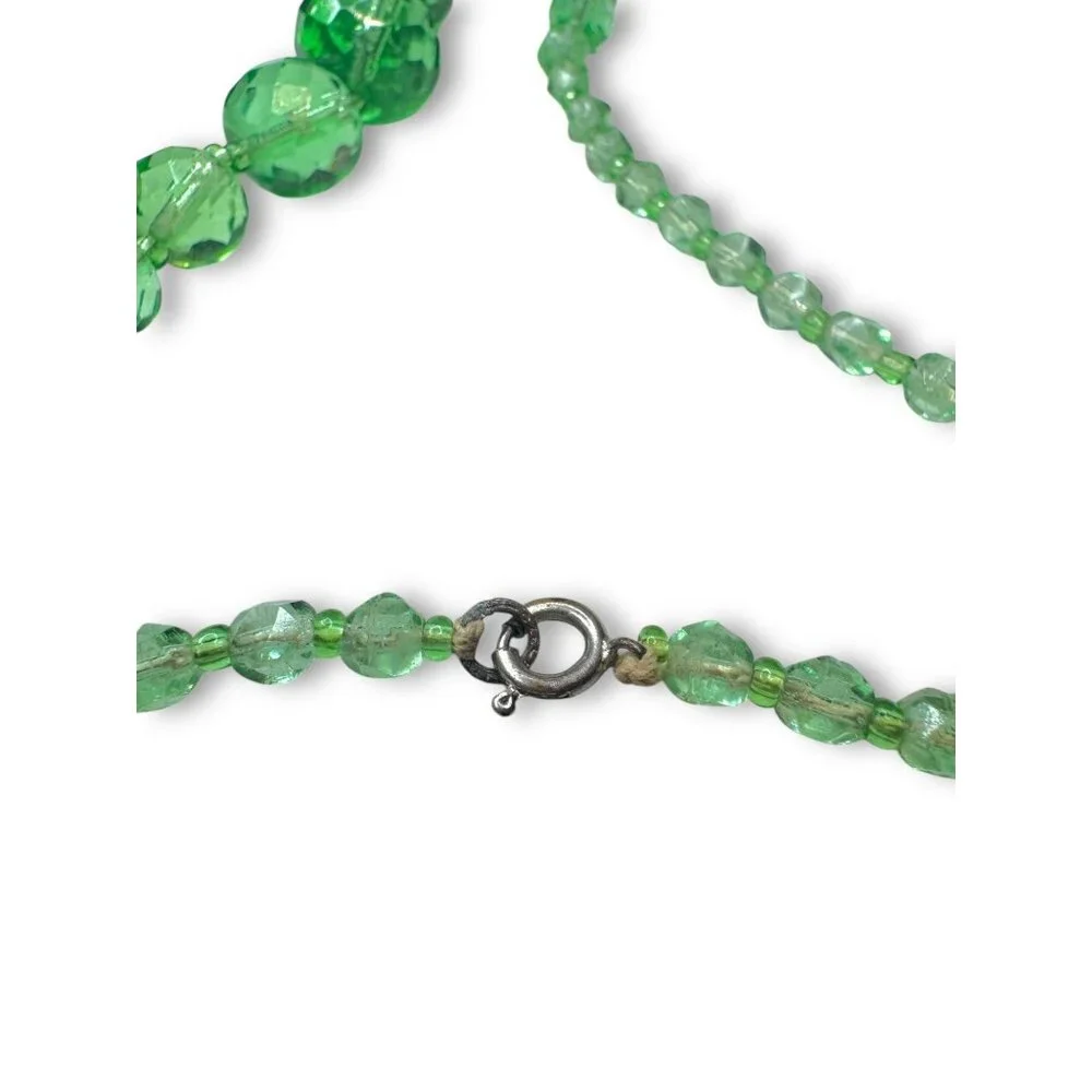 Antique Art Deco Green Faceted Crystal Bead Necklace Czechoslovakia 15.25" - Picture 6 of 7